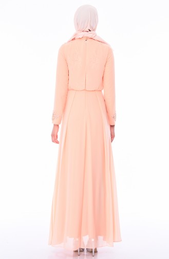 Salmon Hijab Evening Dress 4533-01