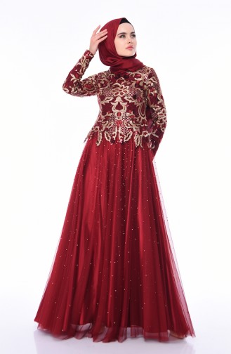 Claret Red Hijab Evening Dress 4535-01