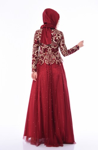 Claret Red Hijab Evening Dress 4535-01