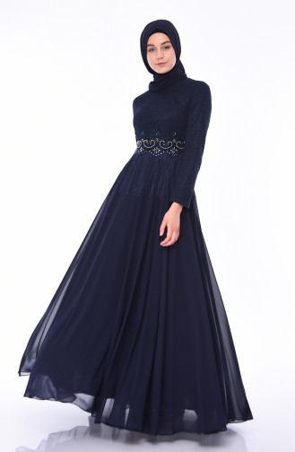 Navy Blue Hijab Evening Dress 4551-01