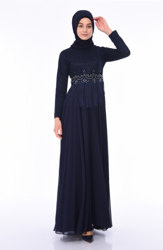Navy Blue Hijab Evening Dress 4551-01
