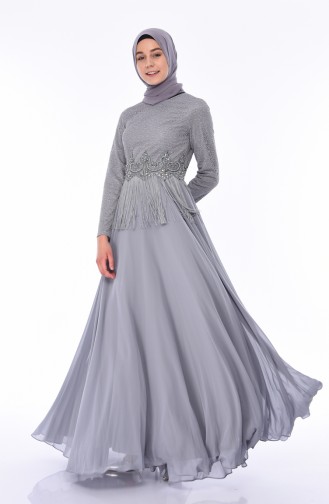 Gray Hijab Evening Dress 4551-02