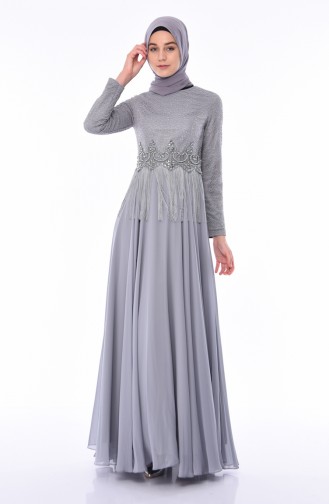 Gray Hijab Evening Dress 4551-02