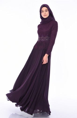 Purple Hijab Evening Dress 4551-03