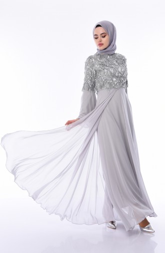 Gray Hijab Evening Dress 4559-01