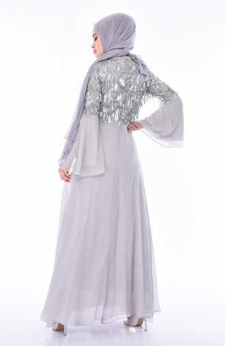 Gray Hijab Evening Dress 4559-01