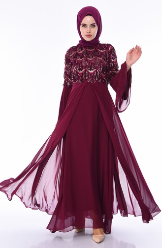Plum Hijab Evening Dress 4559-02