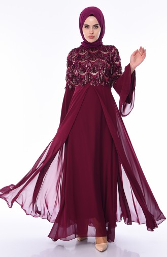 Pailletten Abendkleid mit Quaste 4559-02 Zwetschge 4559-02