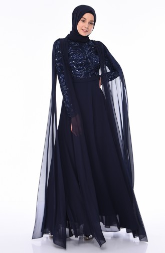 Navy Blue Hijab Evening Dress 4561-01