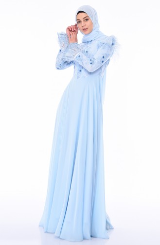 Robe de Soirée Détail Tulle 4573-01 Bleu Bébé 4573-01