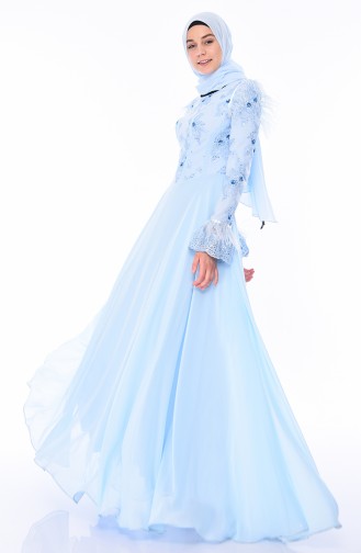 Robe de Soirée Détail Tulle 4573-01 Bleu Bébé 4573-01