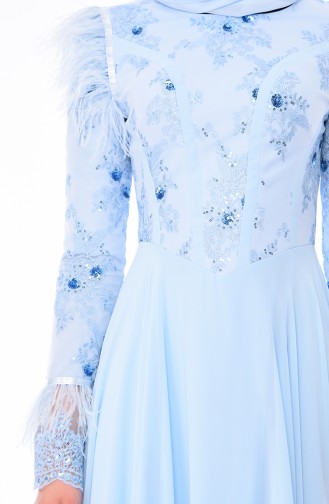 Robe de Soirée Détail Tulle 4573-01 Bleu Bébé 4573-01