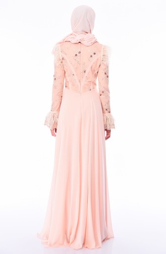 Salmon Hijab Evening Dress 4573-02