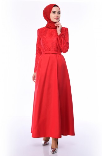 Red Hijab Evening Dress 8722-01