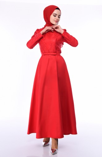 Red Hijab Evening Dress 8722-01