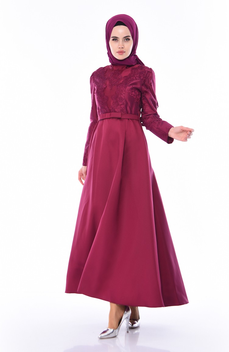 Dantelli Abiye Elbise 8722 02 Murdum Sefamerve
