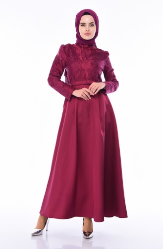 Plum Hijab Evening Dress 8722-02
