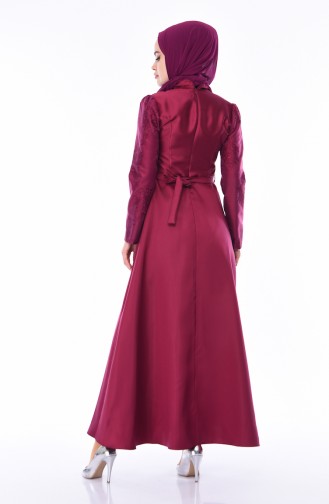 Plum Hijab Evening Dress 8722-02