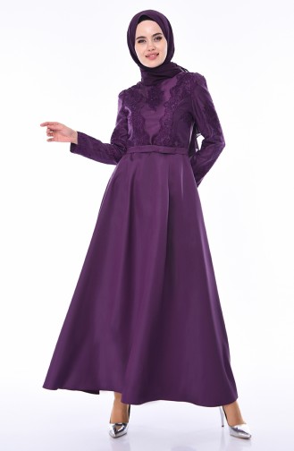 Purple Hijab Evening Dress 8722-03