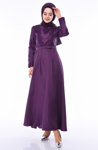 Purple Hijab Evening Dress 8722-03