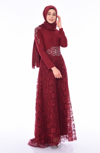 Weinrot Hijab-Abendkleider 8013-01