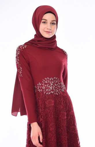 Claret Red Hijab Evening Dress 8013-01
