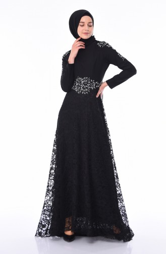 Black Hijab Evening Dress 8013-02