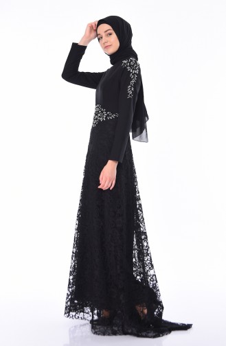 Black Hijab Evening Dress 8013-02