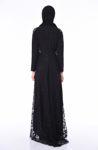 Black Hijab Evening Dress 8013-02