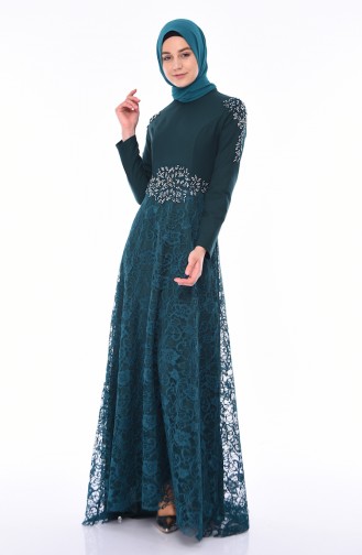 Emerald Green Hijab Evening Dress 8013-03