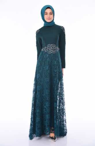 Emerald Green Hijab Evening Dress 8013-03