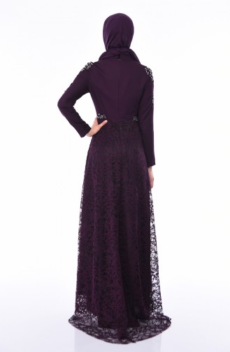 Purple Hijab Evening Dress 8013-04