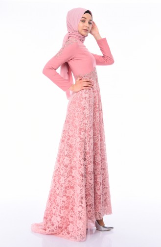 Powder Hijab Evening Dress 8013-06