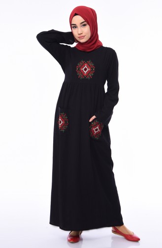 Şile Bezi Kuşaklı Elbise 0440-01 Siyah