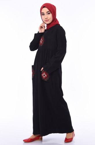 Şile Bezi Kuşaklı Elbise 0440-01 Siyah
