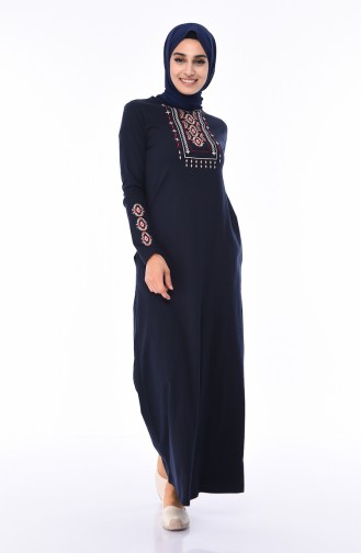 Navy Blue Hijab Dress 4049-02