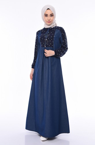 Navy Blue Hijab Dress 4058-02