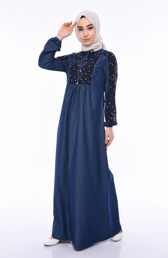 Navy Blue Hijab Dress 4058-02