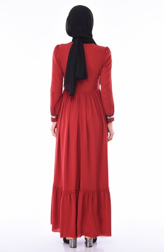 Pailletten Detailliertes Kleid 5007-03 Ziegelrot 5007-03