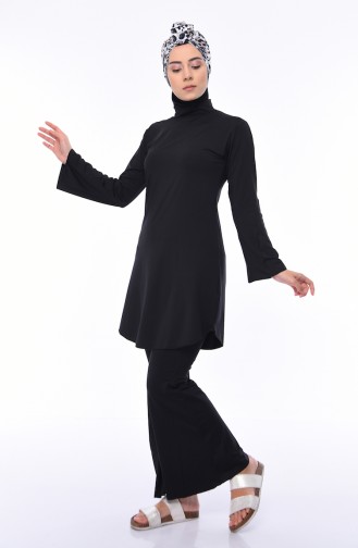  Maillot de Bain Hijab à Manches Volantes 354-03 Noir 354-03