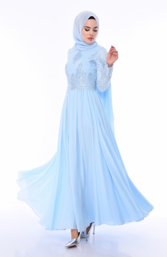 Robe de Soirée Perlées 4491-02 Bleu Bébé 4491-02