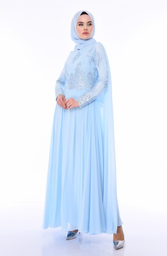 Robe de Soirée Perlées 4491-02 Bleu Bébé 4491-02