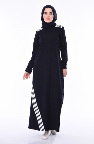 Navy Blue Hijab Dress 9066-01
