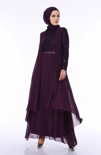 Purple Hijab Evening Dress 52758-06