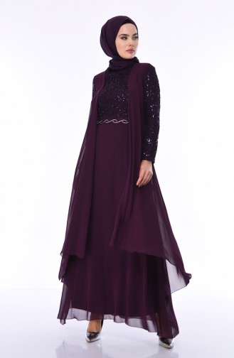 Robe de Soirée Détail Paillettes 52758-06 Pourpre 52758-06