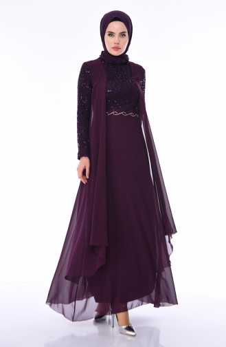 Robe de Soirée Détail Paillettes 52758-06 Pourpre 52758-06