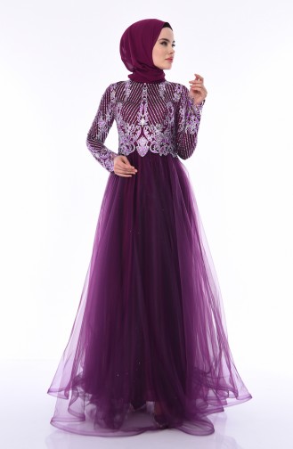 Purple Hijab Evening Dress 4565-01