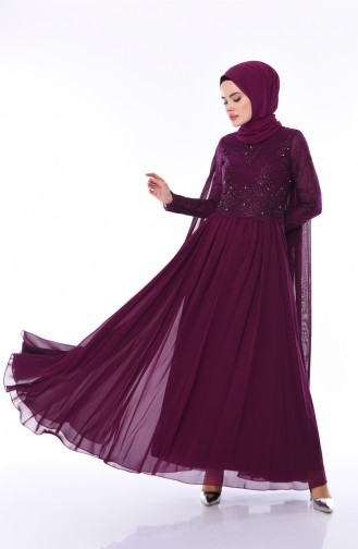 Plum Hijab Evening Dress 4491-03