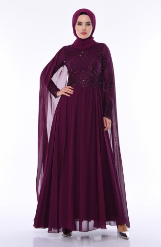 Plum Hijab Evening Dress 4491-03