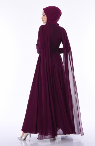Plum Hijab Evening Dress 4491-03